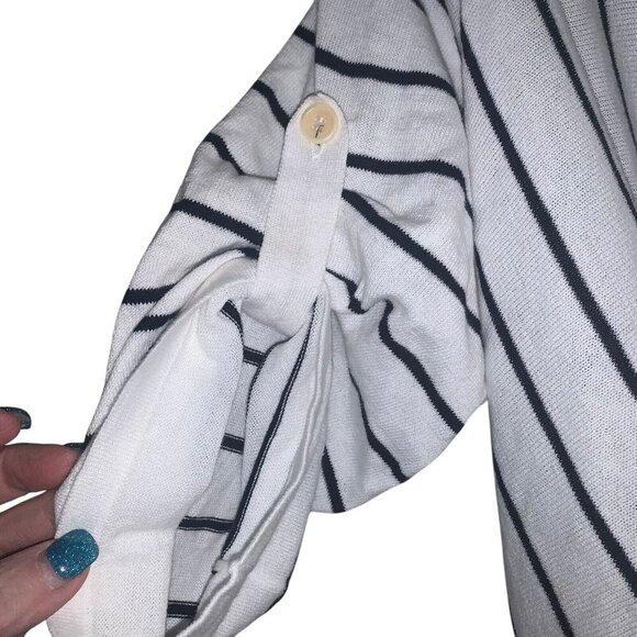 BCBGMAXAZRIA WOMEN'S STRIPED CARDIWRAP SWEATER NAVYSTRIPE S BUTTON SLEEVE NWT - Picture 7 of 11